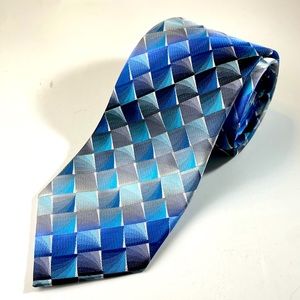 VAN HEUSEN Men's 100% Silk Necktie Macy's Geometric Lines Blue Multi-Color Tie